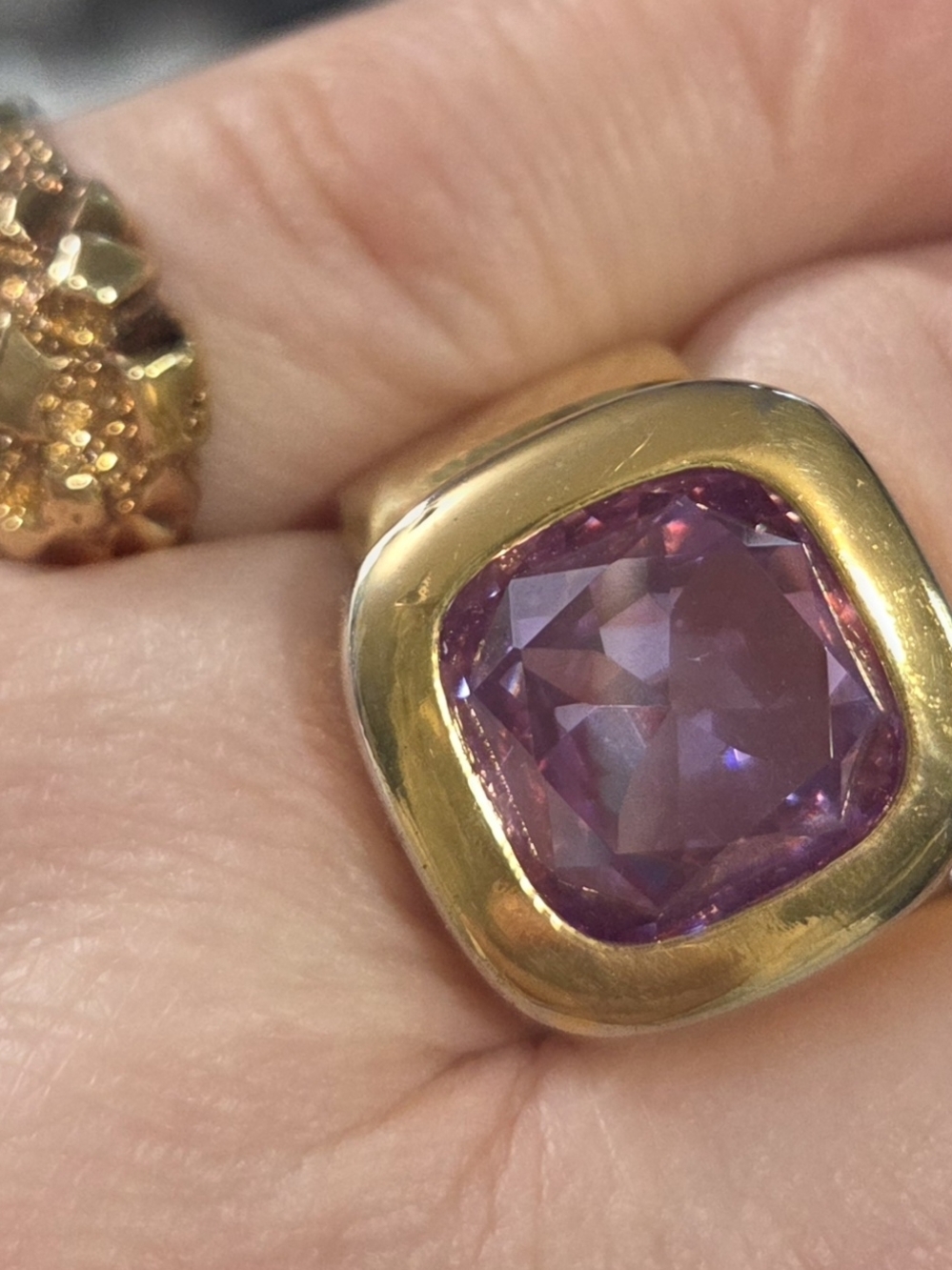 Stunning Purple Stone Cocktail Ring,Gold Nugget Accent Ring - Women Jewelry